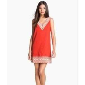 Red Sleeveless Kate Spade Dress with White Trim